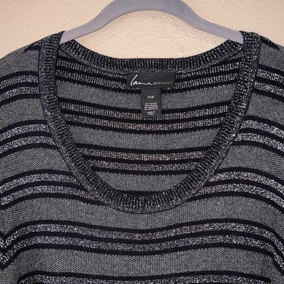 Lane Bryant plus size 14-16 Striped Black and Gray sparkly sweater Dress - Picture 3 of 6